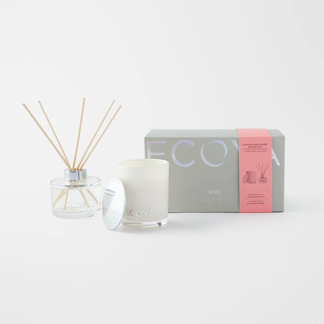 Ecoya Mini Candle And Diffuser Gift Set - Guava And Lychee Sorbe