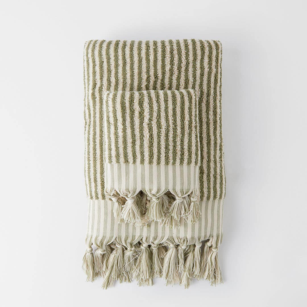 Ama Stripe Towel - Olive Green