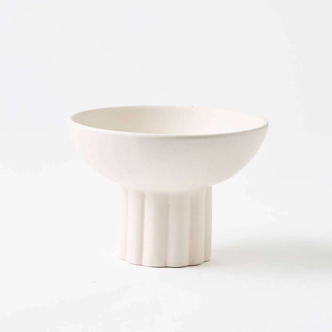 Archer Ribbed Round Footed Bowl - Off White