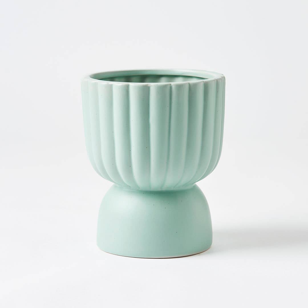 Archer Ribbed Round Planter - Sage