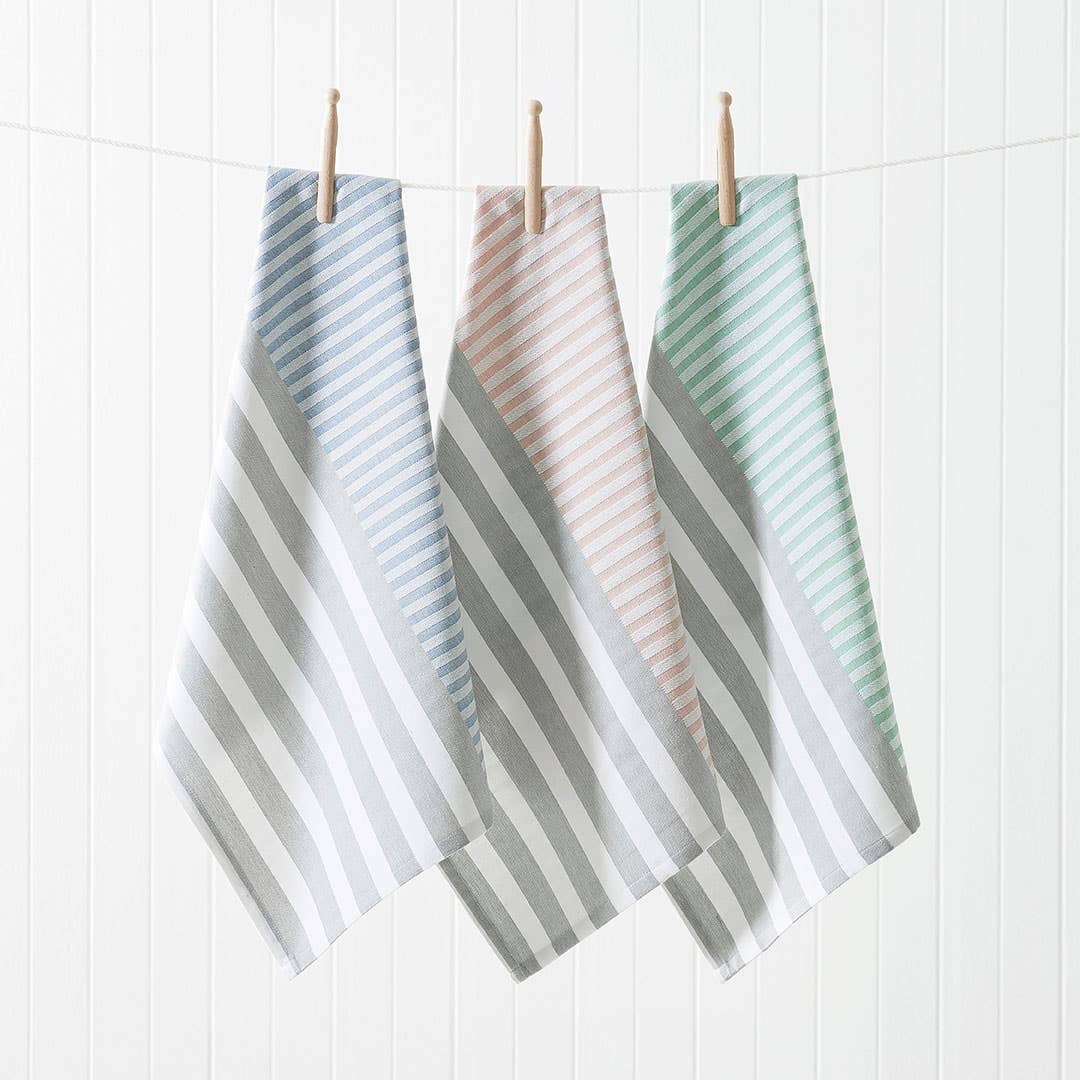 Set Of 3 Woven Stripe Tea Towel Set Of 3