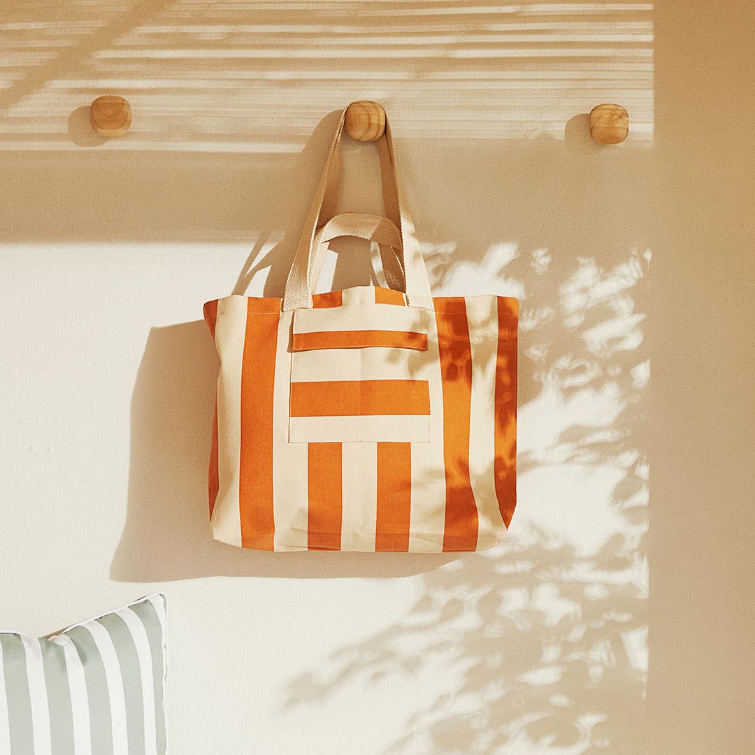 Rae Stripe Coated Tote - Orange/Natural