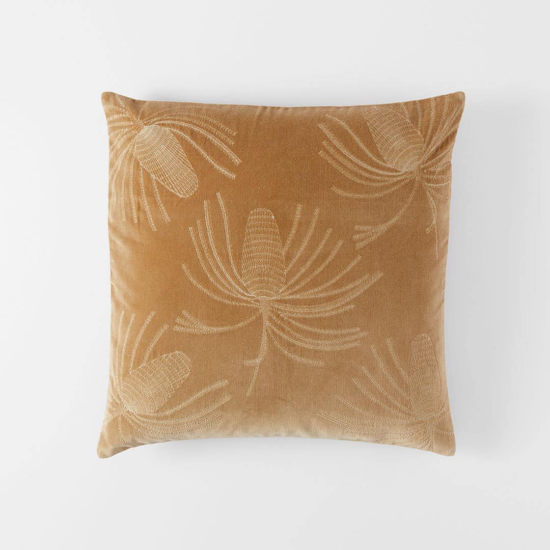 Banksia Velvet Cushion - Saffron