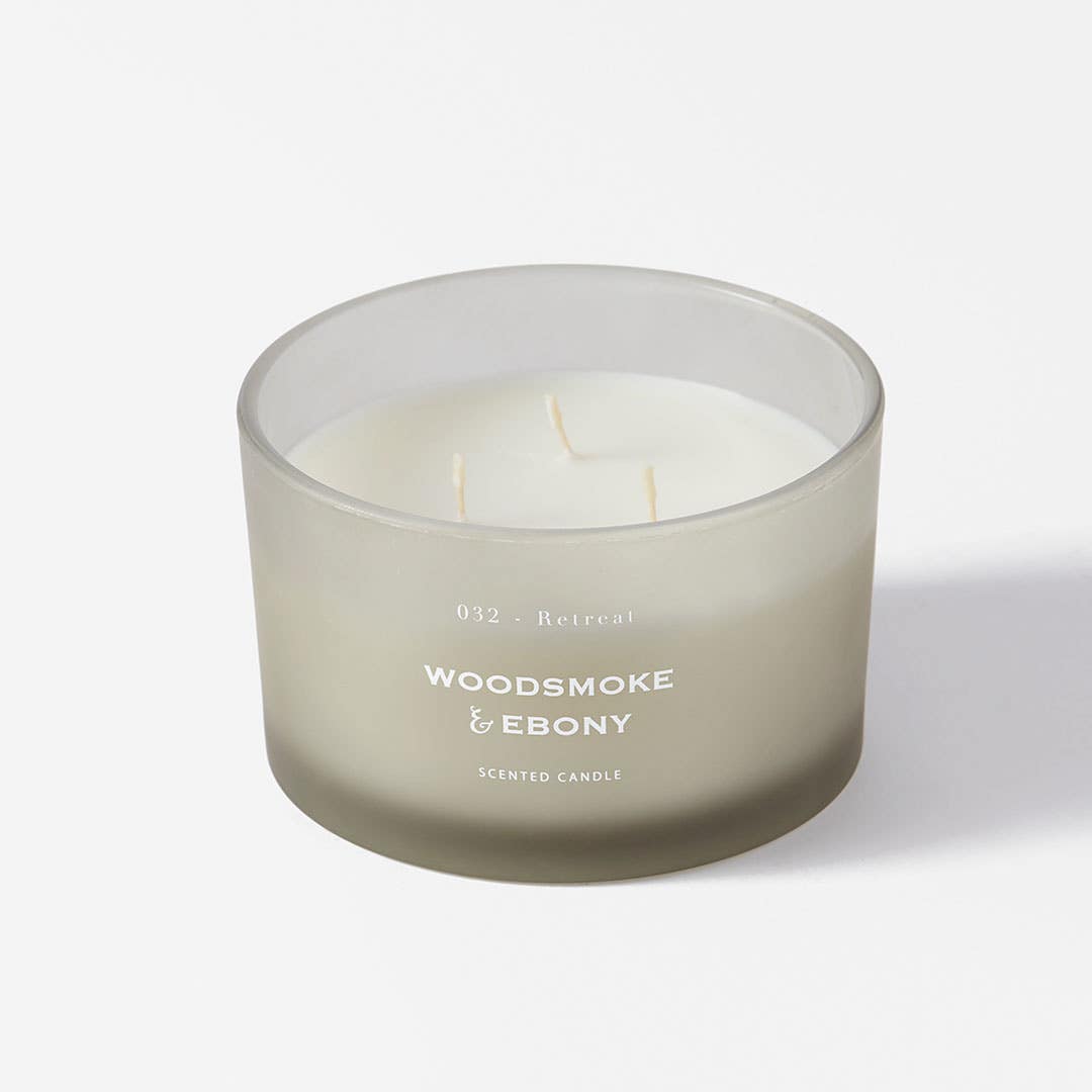 Bed and Bath 450g Frosted Glass Candle - Woodsmoke and Ebony