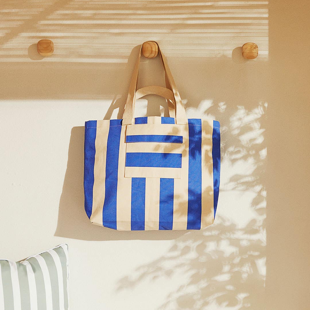 Rae Stripe Coated Tote - Blue/Natural